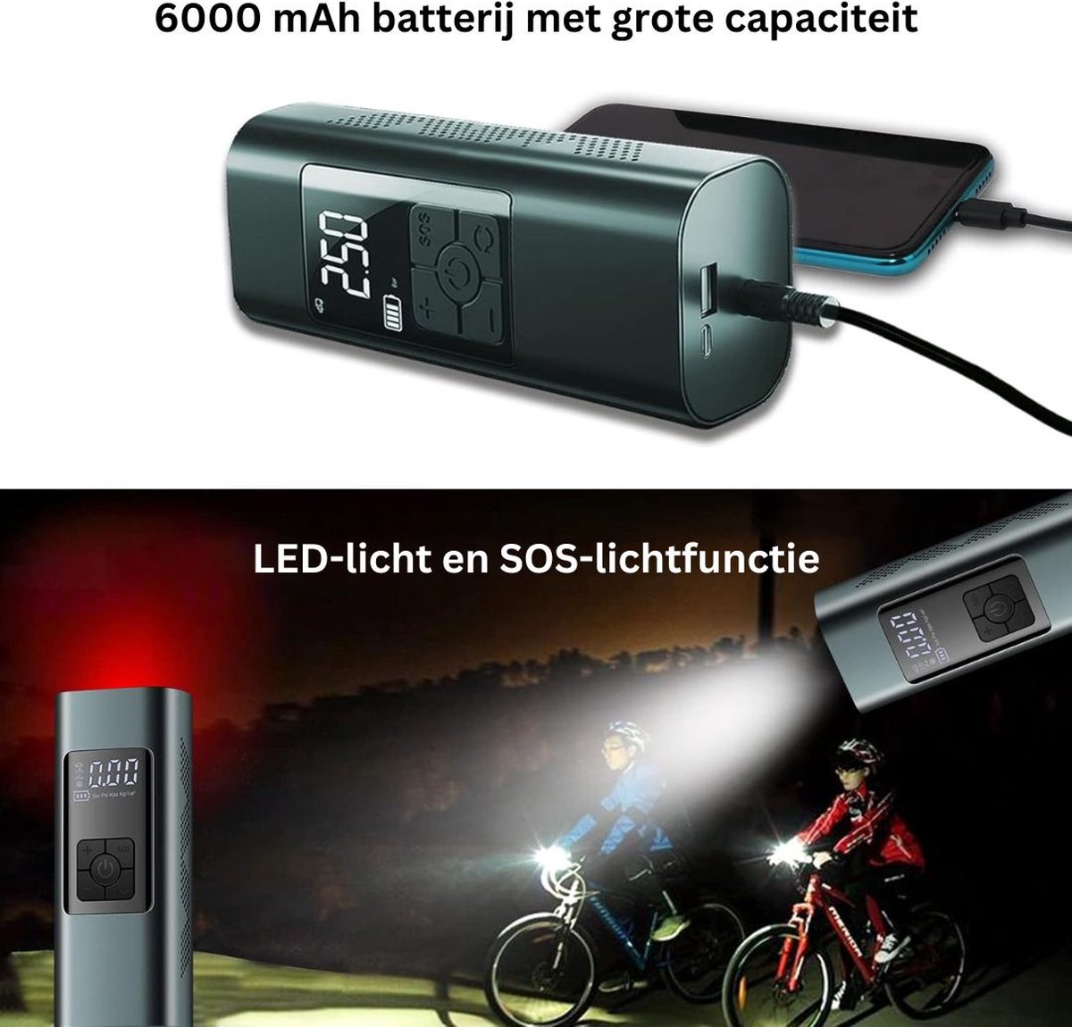 Autobanden Pomp - Elektrische Fietspomp - Compressor - Luchtcompressor - Zwart met Grijs thumbnail 4
