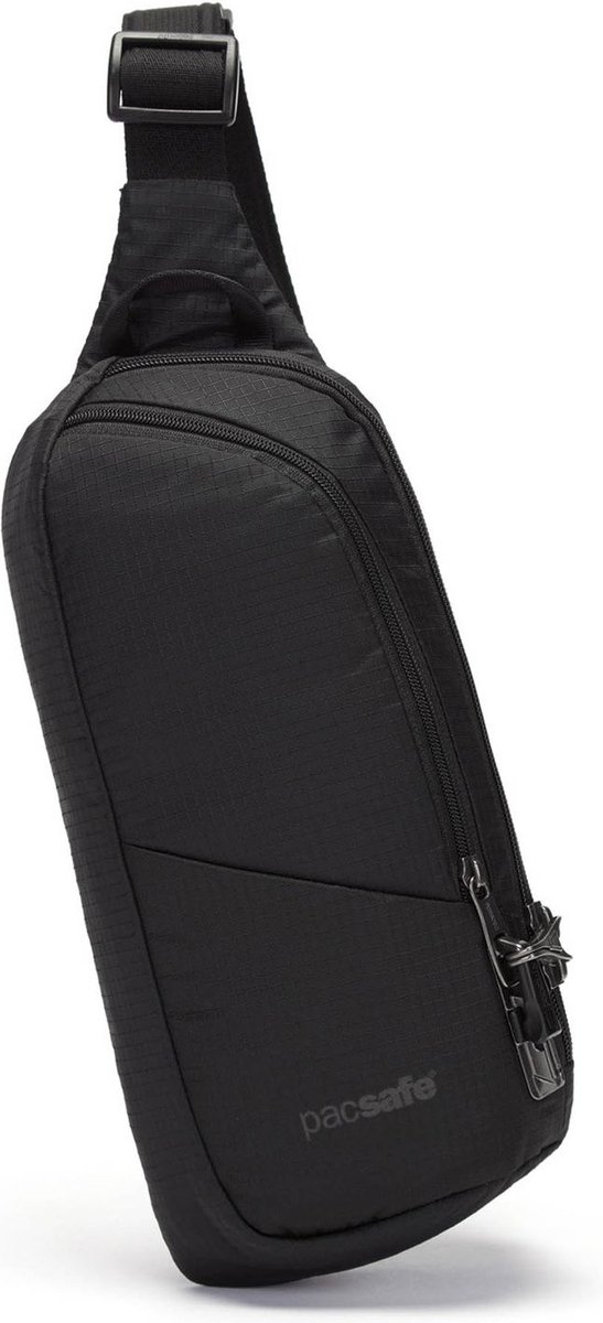 Pacsafe Vibe 150 Sling Crossbody - 2.5 L - Schoudertas - RFID-blokkerend - Anti-diefstal - Beveiligde Reistas - Waterafstotend - Festival Tas - Dubbele Beveiligingsgesp met Snelsluiting - Gerecycled Polyester - Jet Black