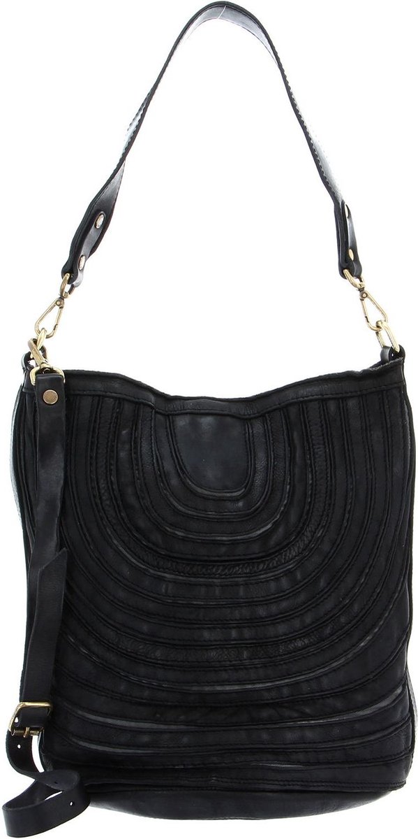 CATERINA LUCCHI Leren Shopper Schoudertas Stripes Tapiro Shoulder Bag Lavagna Zwart Blauwgrijs