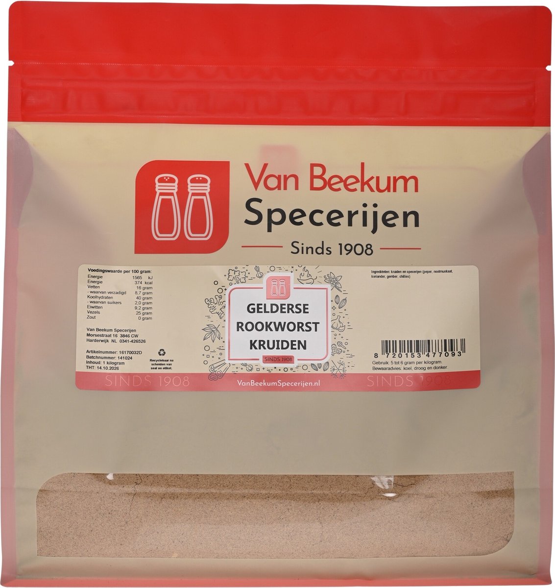 Van Beekum Specerijen - Gelderse Rookworst Kruiden - 1 KG (hersluitbare stazak)