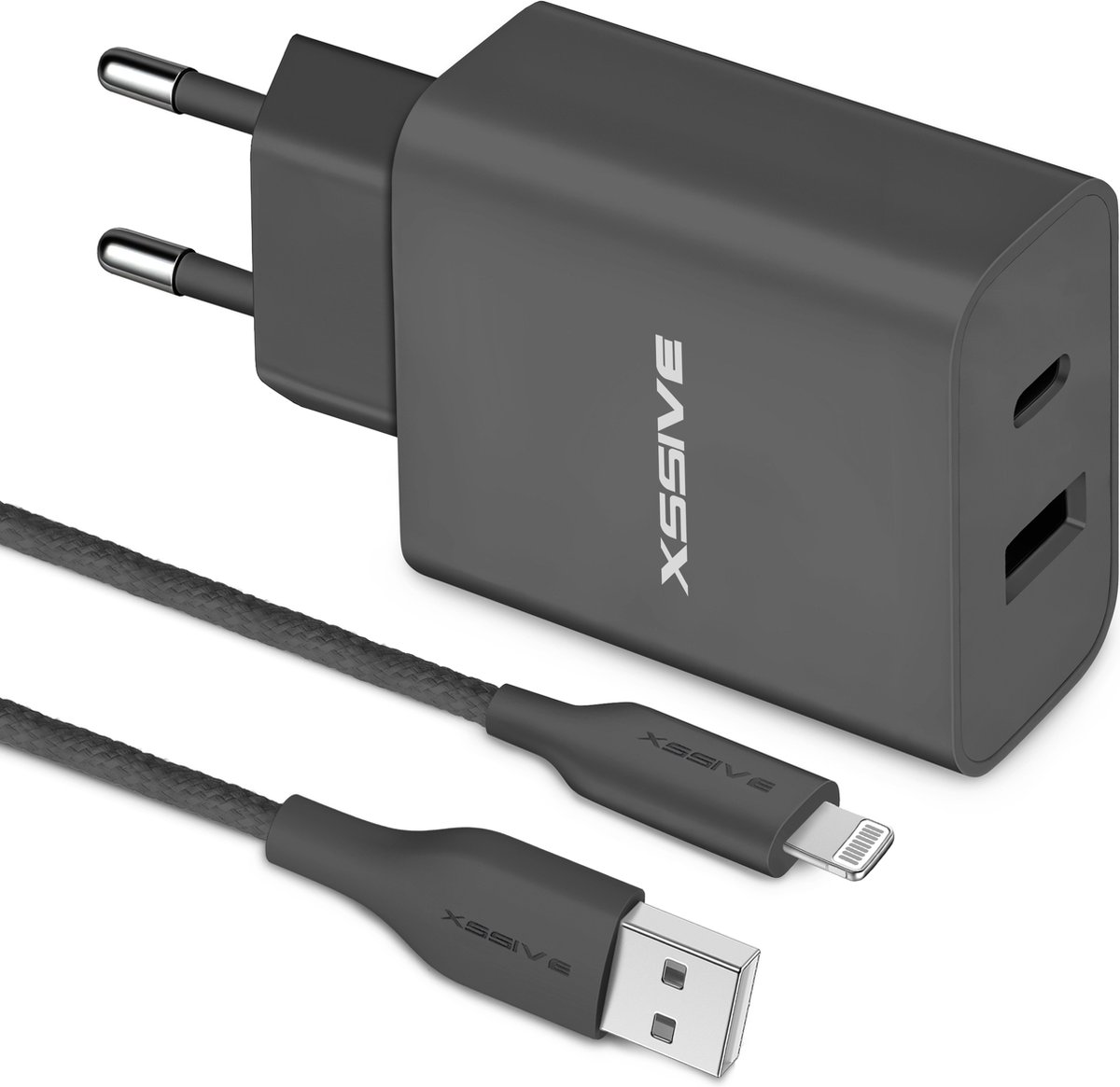 USB C Adapter 2 Poorten met geschikt voor USB naar Lightning Kabel 1 Meter
