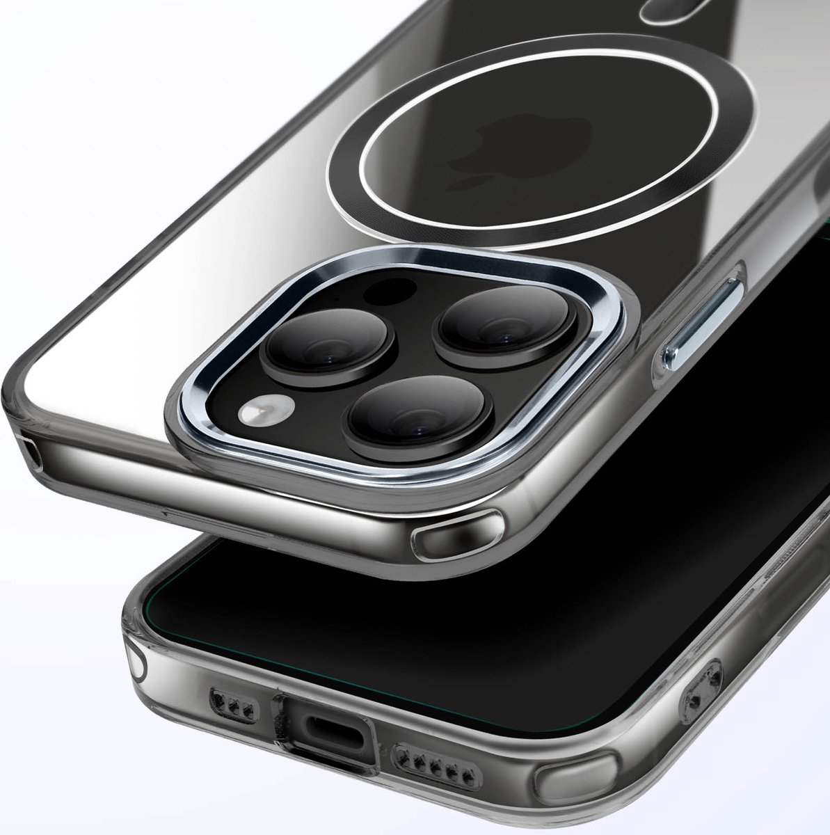 Avizar Hoesje MagSafe Geschikt voor Apple iPhone 14 Pro Max Crystal Color Terug, Zwart