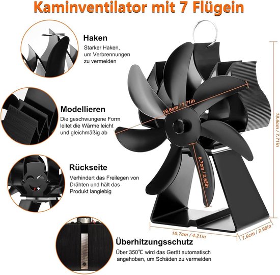 Kachelventilator Voor Efficiënte Warmtecirculatie - Stil En Zonder Stroom 6 Bladen Voor Optimale Luchtverdeling
