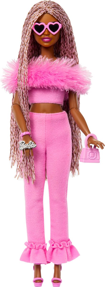 Barbie Deluxe Stijl - Zachtroze set met namaakbont - Barbiepop — afbeelding 4