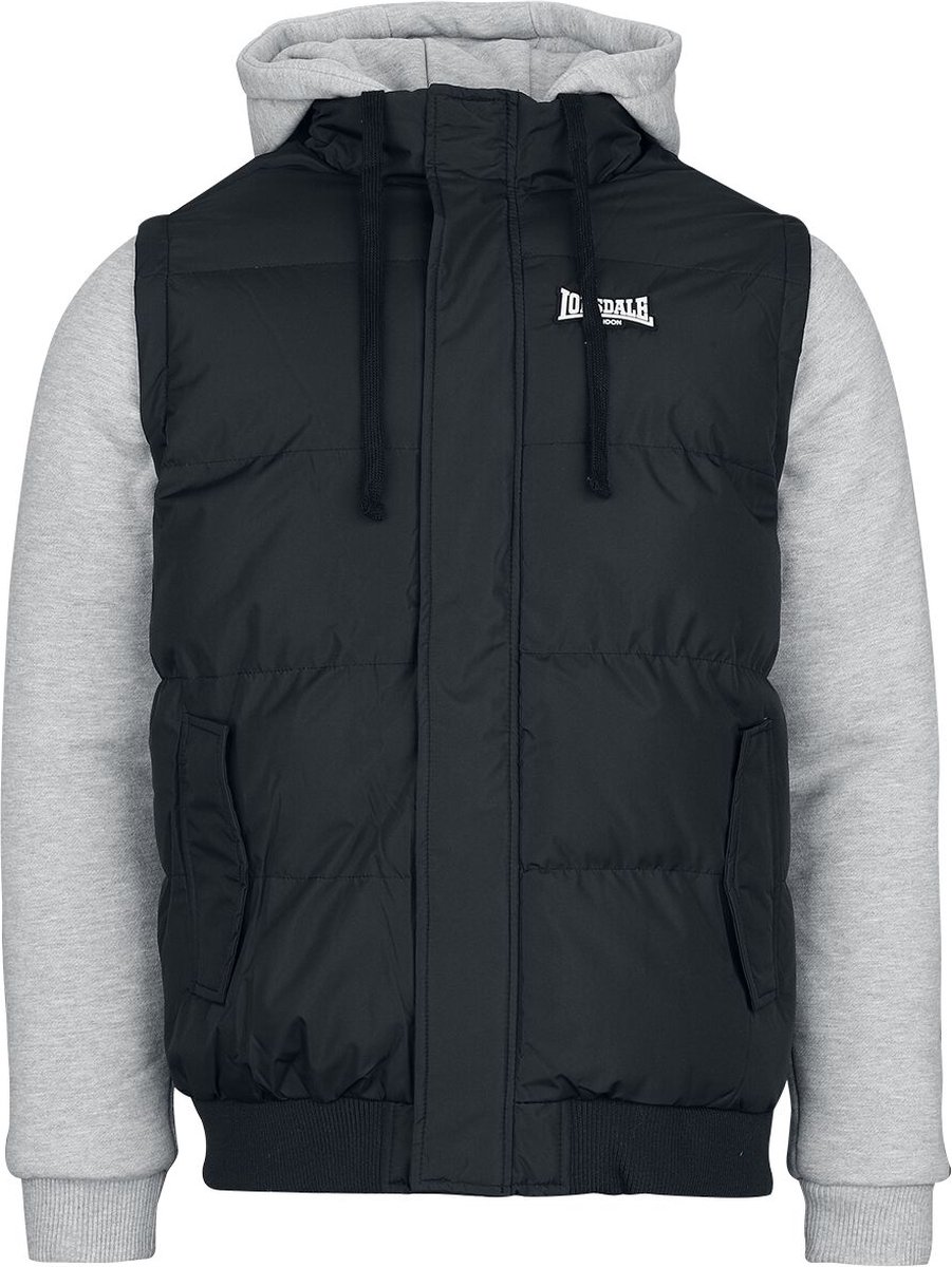 Lonsdale London Dowpot Heren Collegejas - zwart/gemêleerd grijs - L