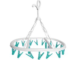 CM Wasgoed droogcarrousel/droogmolen - 20 clips/knijpers - wit/groen - kunststof - 29 x 42 cm