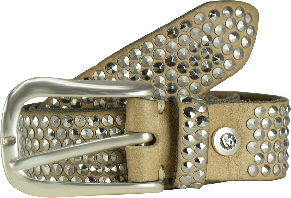 b.belt Leren riem Zoe Silver Stud Belt W80 Camel Lichtbruin