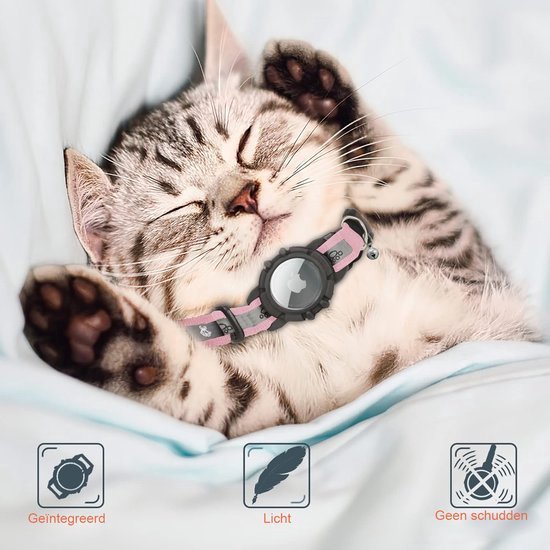 AirTag-halsband voor katten, geïntegreerde kattenhalsband met AirTag-houder en belletje, reflecterend, met afneembare veiligheidsgesp voor kittens puppy's