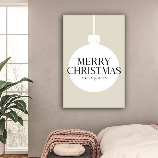 Canvas schilderij 90x140 cm - Wanddecoratie Christmas - Japandi - Witte kerstballen - Muurdecoratie woonkamer - Slaapkamer decoratie - Kamer accessoires - Schilderijen op canvas - Kerstdecoratie voor binnen - Kerstversiering - Kerstmis versiering