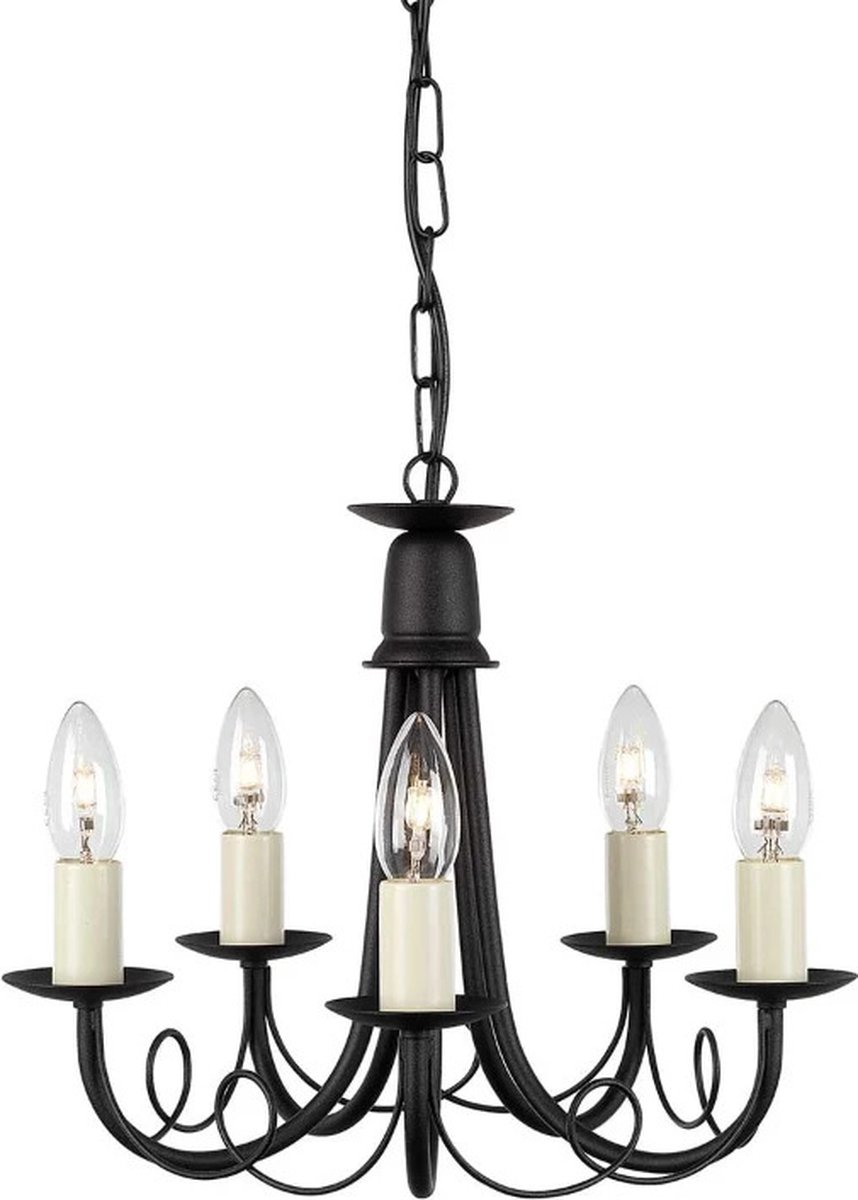 Landelijke Kroonluchter - Steady Lighting - Metaal - Landelijk - E14 - L: 37cm - Voor Binnen - Woonkamer - Eetkamer - Zwart