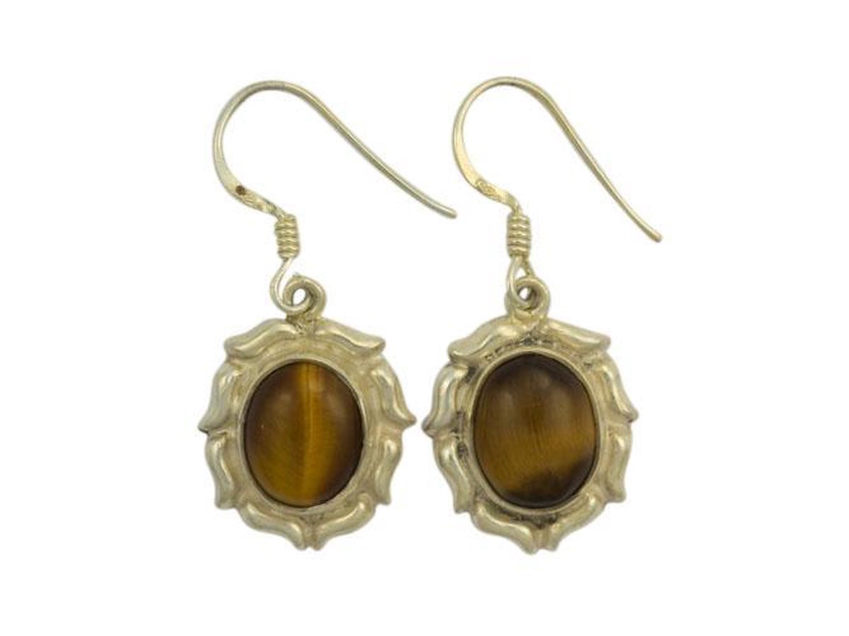 Zilveren oorbellen Tijgeroog 925 zilver (incl. oorbelstoppers)