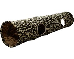 Flamingo Kattentunnel – Leopard katten tunnel met bal – 130x25cm – opvouwbaar met 4 ingangen en knispergeluid