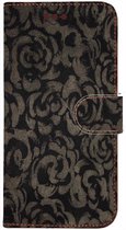 Made-NL Apple iPhone 12 Donkerblauw leder met mat glans grijze bloemen
