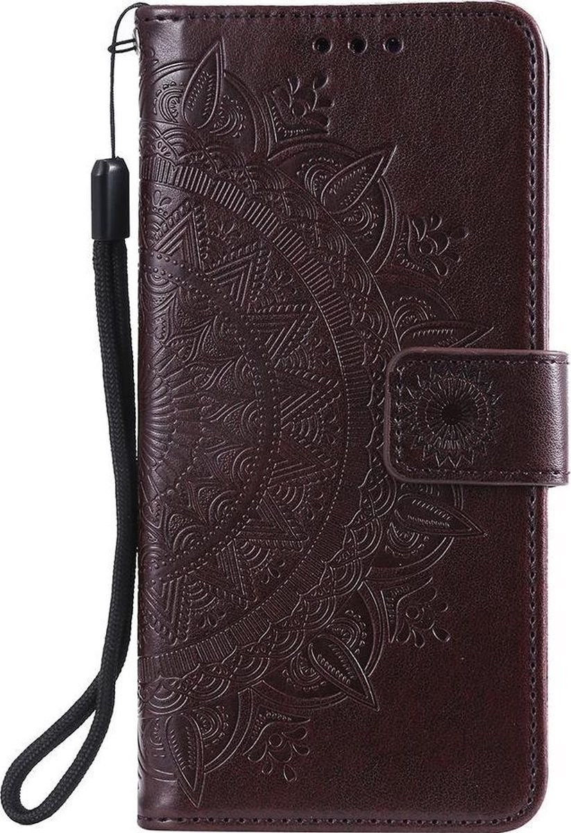 Shop4 - Samsung Galaxy A11 Hoesje - Wallet Case Mandala Patroon Donker Bruin