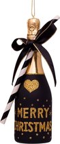 Glazen kerst decoratie zwarte champagne fles H16cm