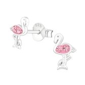Oorbellen kinderen | Zilveren oorstekers, flamingo met roze kristallen | WeLoveSilver