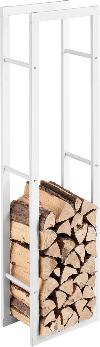 LAWA Living and Lifestyle Brandhoutrek voor binnen en buiten 60 x 25 x 150cm zilver haardhoutrek verzinkt metaal kachelrek houtopslag