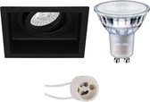 LED Spot Set - Pragmi Domy Pro - GU10 Fitting - Inbouw Vierkant - Mat Zwart - Verdiept - Kantelbaar - 105mm - Philips - MASTER 927 36D VLE - 3.7W - Warm Wit 2200K-2700K - DimTone Dimbaar - BS