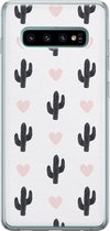 Samsung Galaxy S10 hoesje siliconen - Cactus hartjes - Soft Case Telefoonhoesje - Planten - Zwart