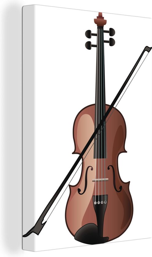 Canvas Schilderij Een illustratie van een viool met een strijkstok - 90x140  cm -... | bol.com