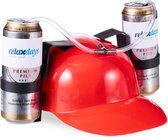 Relaxdays drinkhelm voor 2 blikjes - helm - bierhelm - helm met slang - zuiphelm - voetbal - rood