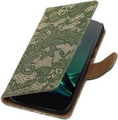 Wicked Narwal | Lace bookstyle / book case/ wallet case Hoes voor Motorola Moto G4 Play Donker Groen