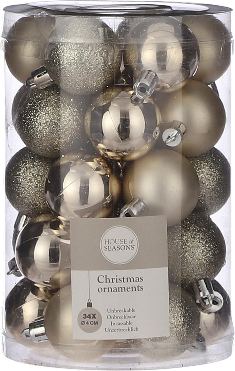 34x Kunststof kerstballen licht champagne 4 cm Pakket met