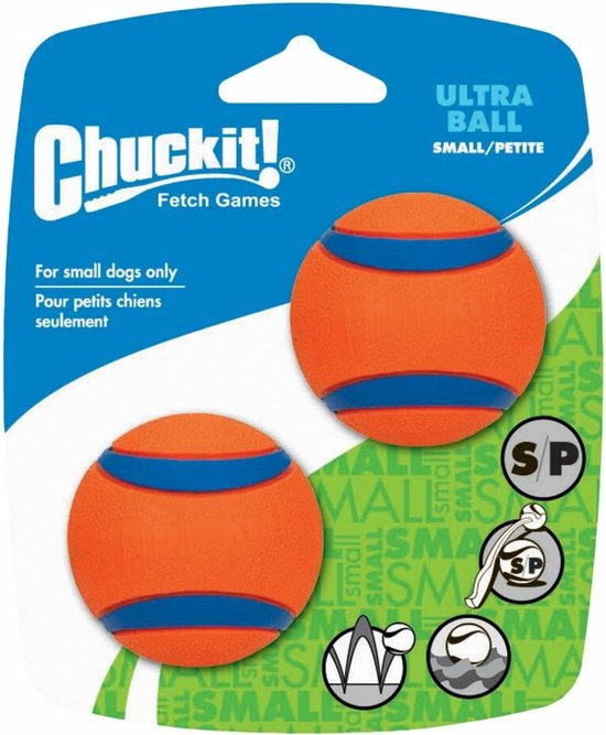 Chuckit! Ultra Ball – Hondenspeelgoed – Hondenbal – Apporteerspeelgoed – Duurzaam rubber - S – Ø 5 cm – Oranje/Blauw - 2 Stuks