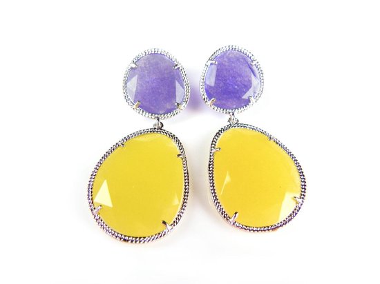 Boucles d'oreilles en argent Boucles d'oreilles Model Inspiring serties de pierres violettes et jaunes