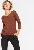 LOLALIZA Dubbele v-hals T-shirt - Camel - Maat XS