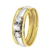 Lucardi Dames Ring met zirkonia - Ring - Cadeau - Moederdag - 14 Karaat Goud - Geelgoud en Witgoud