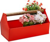 Relaxdays bloembak metaal - bloempot - plantenbak - gereedschapskist - balkonbak - vintage - rood