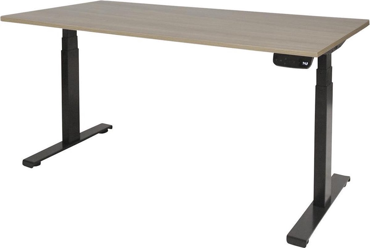 RoomForTheNew Bureau Heathrow plus-Desk - Zit sta Bureau - Zit sta Bureau Elektrisch - Gaming Bureau - Game Bureau - Verstelbaar Bureau - standing Desk--Robson eiken blad-Zwart  onderstel- 120x80