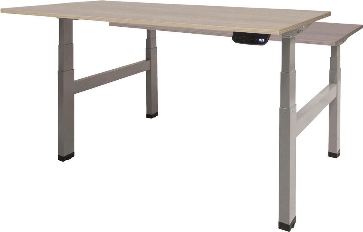 RoomForTheNew Bureau Heathrow Plus Duo-Desk - Zit sta Bureau - Zit sta Bureau Elektrisch - Gaming Bureau - Game Bureau - Verstelbaar Bureau - standing Desk - duo bureau - duo werkplek--Robson eiken blad-Aluminium  onderstel- 140x80