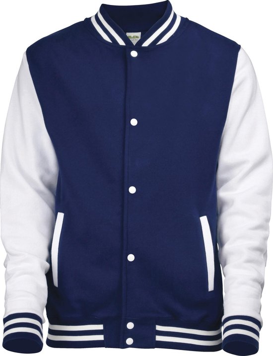 Awdis Kinder Unisex Varsity Jacket / Schoolkleding (Marine Oxford/Wit)