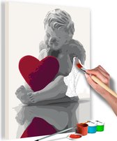 Doe-het-zelf op canvas schilderen - Engel Rood Hart 40x60 ,  Europese kwaliteit, cadeau idee