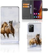 GSM Hoesje Geschikt voor Samsung Galaxy Note20 Ultra Wallet Book Case Paarden