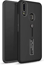 LitaLife Samsung Galaxy M30 Zwart achterkant hoesje - Hoesje met kickstand en vinger lus strap -  Back Cover hoesje met standaard - softtouch - Shockproof Armor hoesje - Schokbeste