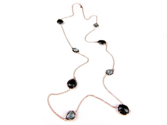 Zilveren halsketting collier halssnoer roos goud verguld Model Bubbels gezet met grijze en zwarte stenen