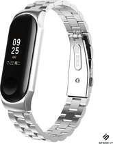 Stalen Smartwatch bandje - Geschikt voor  Xiaomi Mi band 3 / 4 stalen bandje - zilver - Strap-it Horlogeband / Polsband / Armband