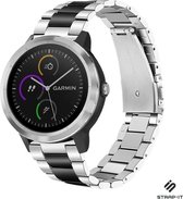 Strap-it Stalen schakel bandje - geschikt voor Garmin Vivoactive 3 / Vivomove HR / Venu / Venu SQ / Forerunner 245/645 - zilver/zwart