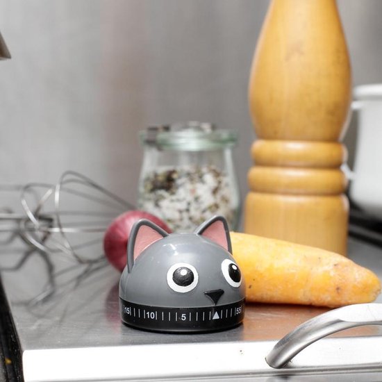 Kikkerland Kookwekker - In een vorm van een kat - 60 minuten timer - Keuken accessoires - Kikkerland