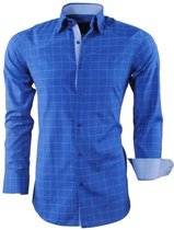 Montazinni - Heren Overhemd - Geblokt - Sax Blue
