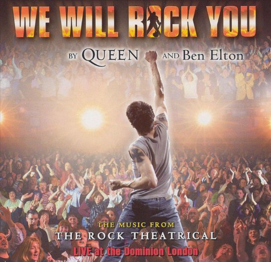 Een man met gebalde vuist voor een menigte. Titel 'WE WILL ROCK YOU'.