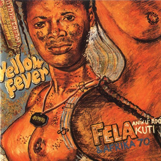 Albumhoes met schilderij van een vrouw met blonde lokken en de tekst "Yellow Fever". Op de achtergrond een tube "Dyandyr Cream".