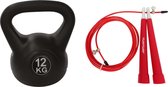 Tunturi - Duoset - Fitness Set - Springtouw Rood - Kettle bel 12 kg
