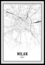 Punt. Poster - City Map Milaan - 42 X 29.7 Cm - Zwart En Wit