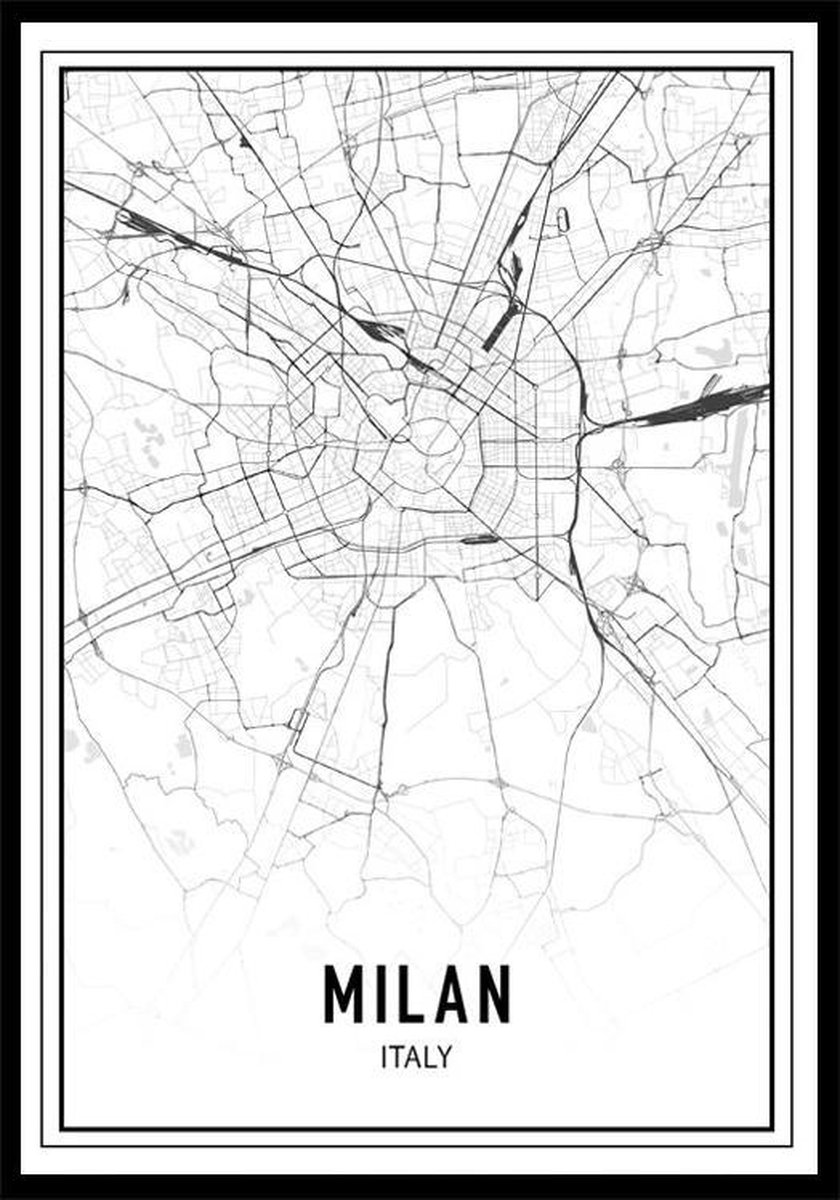 Punt. Poster - City Map Milaan - 42 X 29.7 Cm - Zwart En Wit