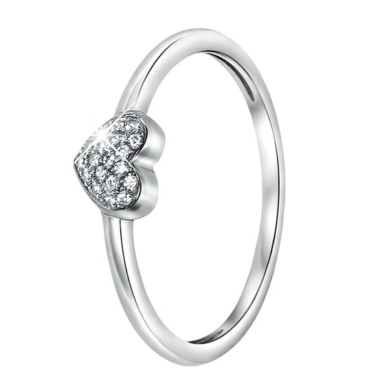 Lucardi Dames Ring hart met zirkonia - Ring - Cadeau - Echt Zilver