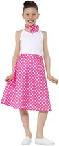 Jaren 50 Kostuum | Roze Fleurige Stippen Jaren 50 Kind Polka Dot | Meisje | Small / Medium | Carnaval kostuum | Verkleedkleding